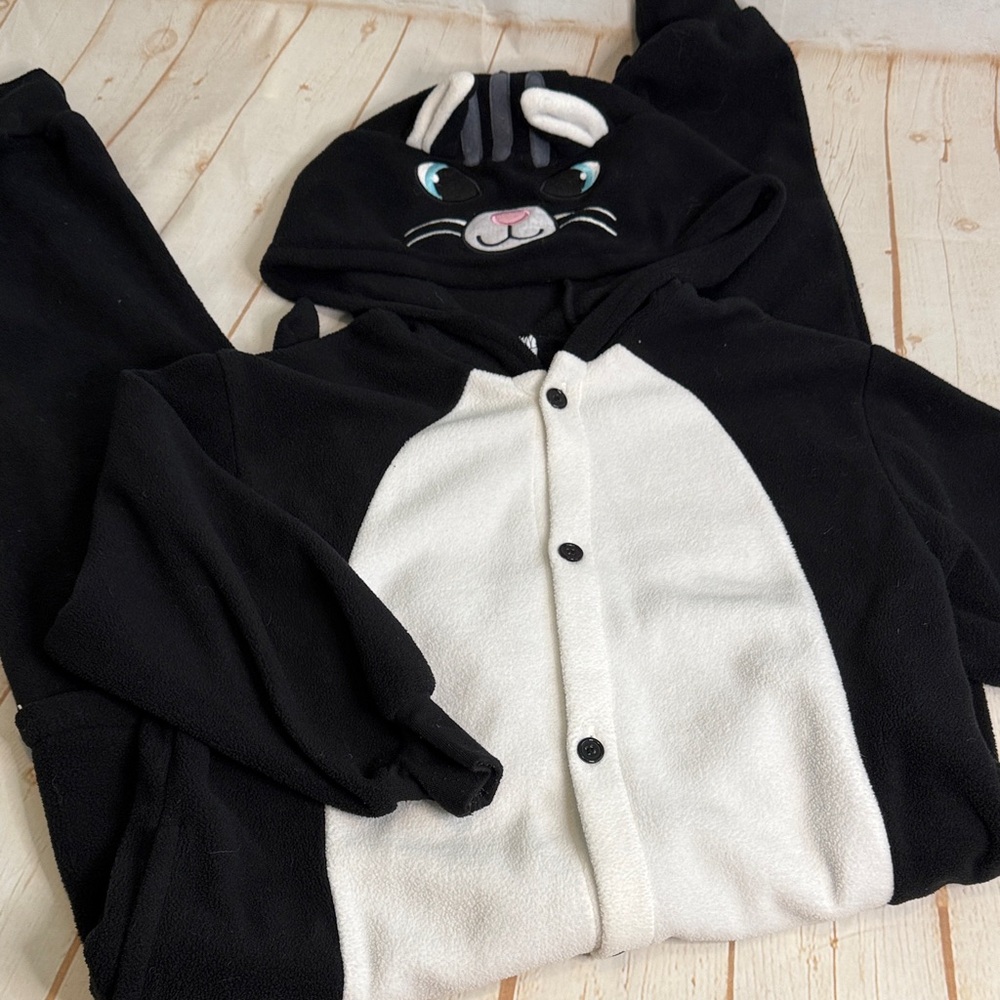 Beauty Shine Black and White Kids Cat Kigurumi Fleece Onesie Hoodie